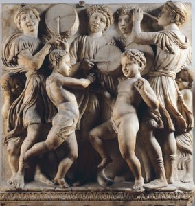 Kinder und Putten tanzen, singen und spielen, Detail von Cantoria (Chorgalerie) von Luca Della Robbia