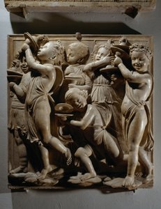 Laudate Eum in cimbalis iubilationis (Psalm 150, Laudate Dominum), Tafel mit Becken-Spielern von Luca Della Robbia