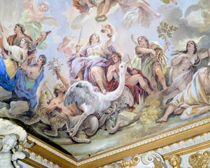 Gerechtigkeit, Detail des Freskenzyklus im Spiegelsaal von Luca Giordano, Palazzo Medici Riccardi, Florenz