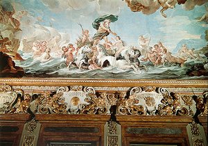 Neptun, Detail der Decke in der Galerie, ca. 1670-88