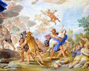 Raub der Proserpina, Detail des Freskenzyklus im Spiegelsaal von Luca Giordano, Palazzo Medici Riccardi, Florenz