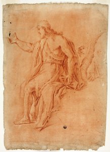 Johannes der Täufer predigt (recto); Männlicher Akt mit erhobenen Armen und Skizzen von Köpfen (verso) von Luca Giordano