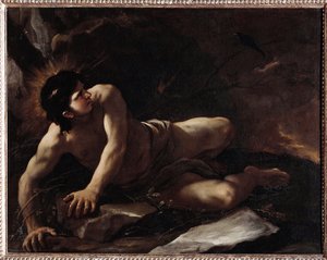 Die Versuchung des heiligen Benedikt, der sich in die Brombeeren wirft, um Versuchungen zu vermeiden von Luca Giordano