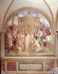 Benedikt sendet Maurus nach Frankreich und Placidus nach Sizilien (Fresko von Luca Signorelli, 1497) von Luca Signorelli