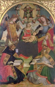 Die Dreifaltigkeit, Madonna mit Kind, Engel und Heilige von Luca Signorelli