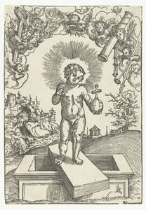 Christuskind als Erlöser, umgeben von Engeln mit Leidenswerkzeugen von Lucas Cranach