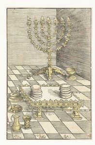 Siebenarmiger Leuchter und Tisch mit Schaubroten von Lucas Cranach