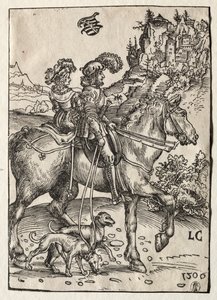 Ein Herr und eine Dame reiten zur Jagd von Lucas Cranach