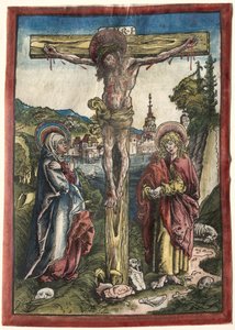 Christus am Kreuz zwischen der Jungfrau und dem Heiligen Johannes von Lucas Cranach