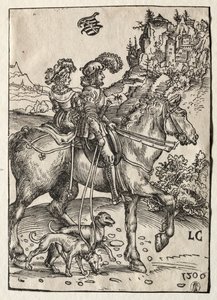 Ein Herr und eine Dame reiten zur Jagd von Lucas Cranach the Elder