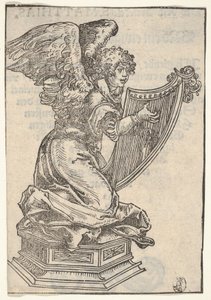 Eine Silberstatuette eines Engels, der die Harfe spielt, aus der Großen Serie der Wittenberger Reliq..., 1509 von Lucas Cranach the Elder