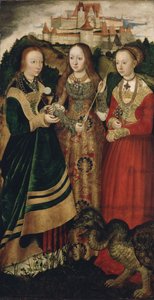 Altarbild mit dem Martyrium der Heiligen Katharina, rechter Flügel: Die Heiligen Barbara, Ursula und Margareta von Lucas Cranach the Elder