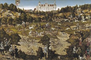 Jagd zu Ehren von Kaiser Karl V. auf Schloss Torgau von Lucas Cranach the Elder