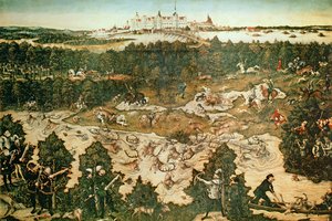Jagd zu Ehren von Kaiser Karl V. nahe Schloss Hartenfels, Torgau, 1544 von Lucas Cranach the Elder