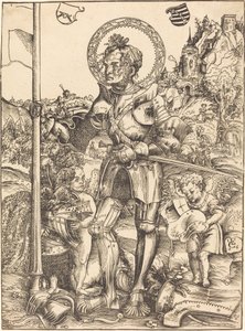 Heiliger Georg stehend, mit zwei Engeln von Lucas Cranach the Elder