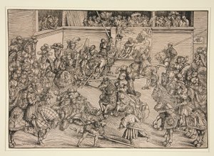 Das zweite Turnier (mit dem Wandteppich von Samson und dem Löwen) von Lucas Cranach the Elder