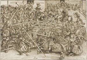 Das dritte Turnier, mit Rittern, die Lanzen brechen von Lucas Cranach the Elder