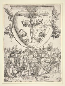 Die Jungfrau, Sankt Johannes, Sankt Laurentius und Sankt Rochus mit den Waffen des Heiligen Herzens von Lucas Cranach the Elder