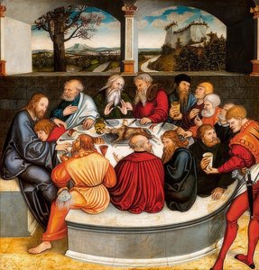 Reformationsaltar, Mitteltafel der Vorderseite: Martin Luther unter den Aposteln beim Abendmahl von Lucas Cranach the Younger