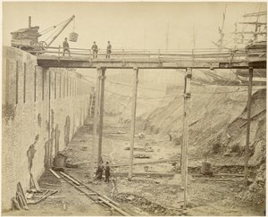 Bau des erweiterten Limehouse-Beckens, London, Mai 1869 von Lucas and Tuck