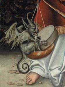 Der Erzengel Michael hält die Waage der Gerechtigkeit (Detail) von Lucas the Elder (workshop of) Cranach
