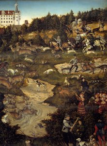 Jagd zu Ehren von Karl V. auf Schloss Torgau (Deutschland) (Detail). Gemälde von Lucas Cranach (1472-1553) von Lucas the Elder Cranach