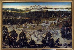 Jagd zu Ehren von Karl V. auf Schloss Torgau in Deutschland von Lucas the Elder Cranach