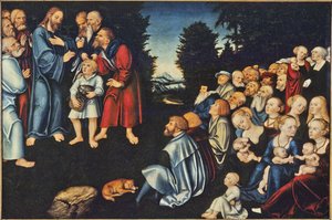 Das Wunder der fünf Brote und zwei Fische von Lucas the Elder Cranach