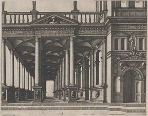 Offene Halle, gestützt von korinthischen Säulen von Lucas van Doetechum and Johannes