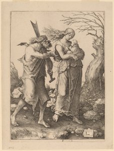 Adam und Eva nach ihrer Vertreibung aus dem Paradies von Lucas van Leyden