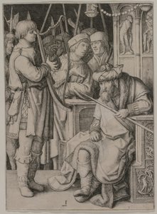 David spielt die Harfe vor Saul von Lucas van Leyden