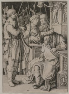 David spielt die Harfe vor Saul, um 1508 von Lucas van Leyden