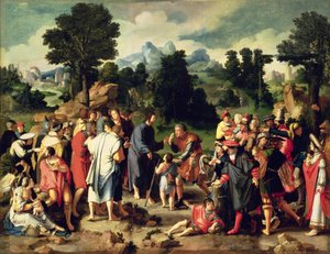 Die Heilung des Blinden von Jericho, zentrales Panel des Triptychons, 1531 von Lucas van Leyden