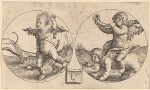 Zwei Cupidos in zwei Kreisen von Lucas van Leyden