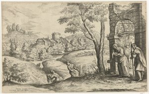 Landschaft mit der Heiligen Familie und zwei Hebammen von Lucas van Uden