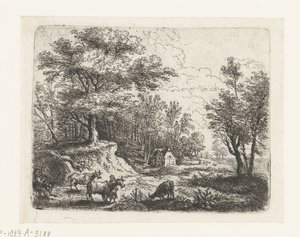 Landschaft mit drei Kühen und einer Frau von Lucas van Uden