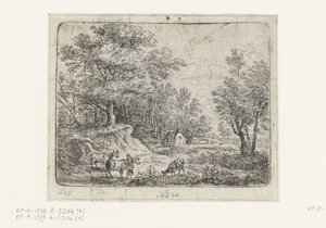 Landschaft mit drei Kühen und einer Frau