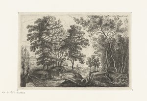 Landschaft mit einem Bach durch einen Wald
