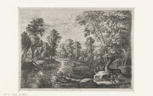 Landschaft mit einem Bach und einem Jäger von Lucas van Uden
