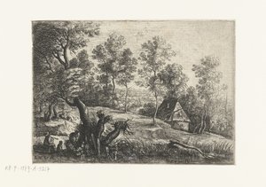 Landschaft mit einem Haus und einem Brunnen von Lucas van Uden