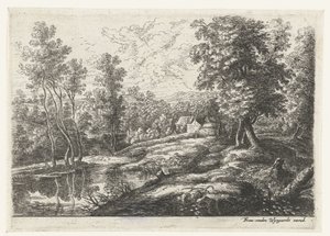 Landschaft mit Häusern und einer von einer Mauer umgebenen Kirche von Lucas van Uden