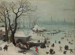 Winterlandschaft mit Schneefall bei Antwerpen von Lucas van Valckenborch