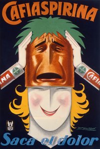 Poster aus Argentinien zur Werbung für Cafiaspirina Aspirin von Luciano Achille Mauzan