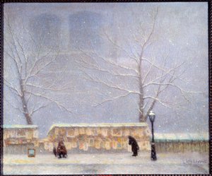 Notre Dame von der linken Uferseite bei Schneewetter gesehen von Lucien Levy Dhurmer