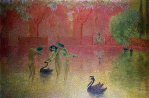 Nymphen baden in einer orientalischen Landschaft