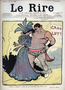 Auf dem Fest von Neuilly: Pflege - eine elegant gekleidete Frau spricht mit einem Zeichner, der von Lucien Marie Francois Metivet (1863-1930) gezeichnet wurde - das Lachen vom 8. Juni von Lucien Metivet