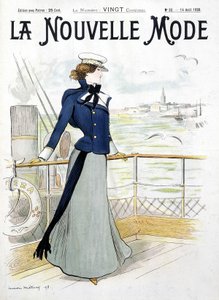 Segeln: Frau auf dem Deck eines Bootes - Zeichnung von L. Metivet, in „La Nouvelle Mode“ von Lucien Metivet