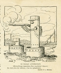 Illustration in Le Rire, 30/08/13 - der automatische Soldat (Gravur) von Lucien Metivet