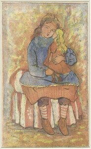 Mädchen mit Puppe von Lucien Pissarro