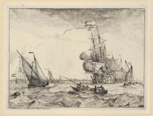 Eine Barke und mehrere Segelschiffe auf stürmischer See vor Amsterdam, Blatt 4 der Folge 